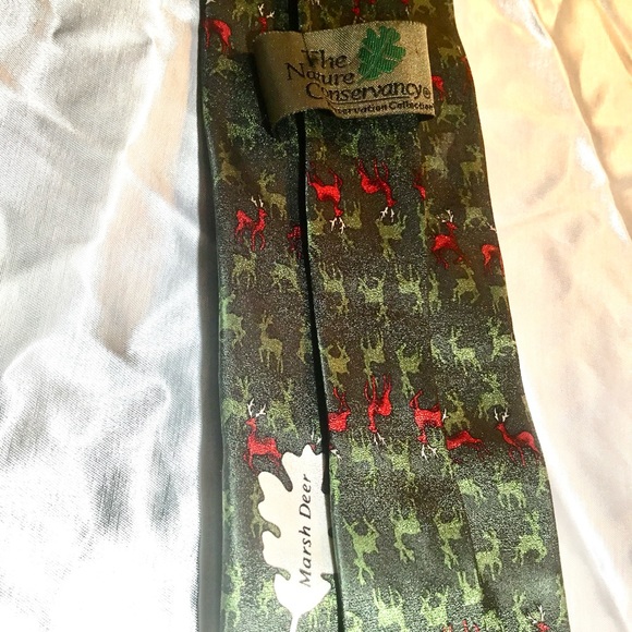 Christmas Classic Nature Concervitory Green Red Reindeer party NeckTie - Picture 3 of 3